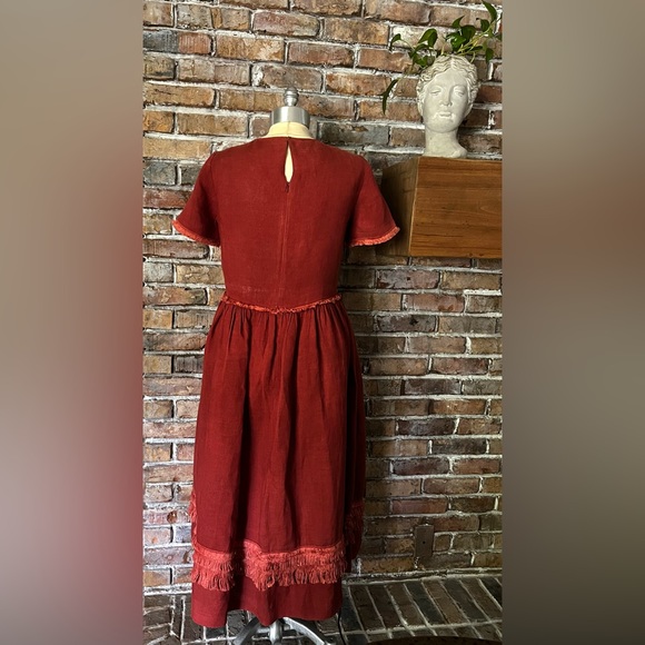 Weekend Max Mara Val Linen Fringe-Trim Midi Dress - Sz 14 - Picture 8 of 15